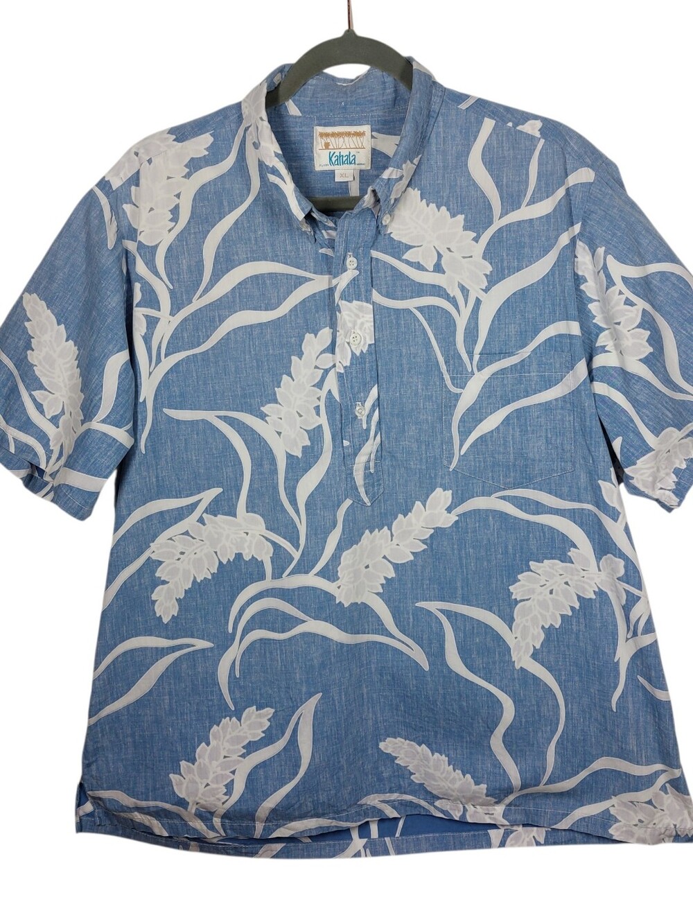 Vintage HRH By Kahala Hawaiian Pullover Shirt Mens XL Blue Floral Cotton USA